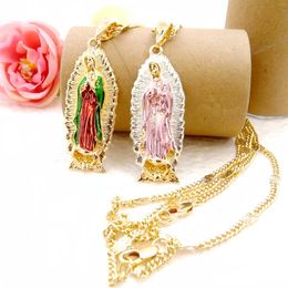Collares colgantes Pintura chapada de oro Virgen María Mama Colgante/Amuleto Joyas religiosas Virgen de Guadalupe Collar