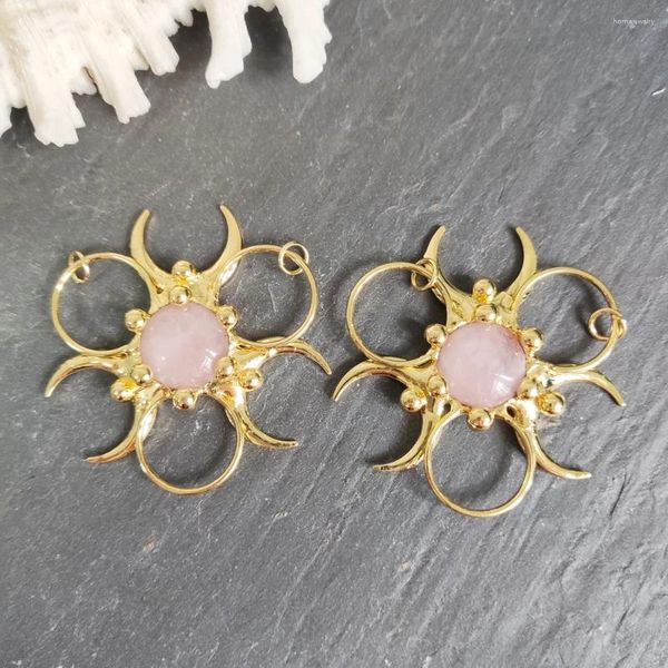 Colliers pendants Collier de quartz rose plaqué Connecteur Charche Moon Forme Bohême Crystal Making DIY Bijoux