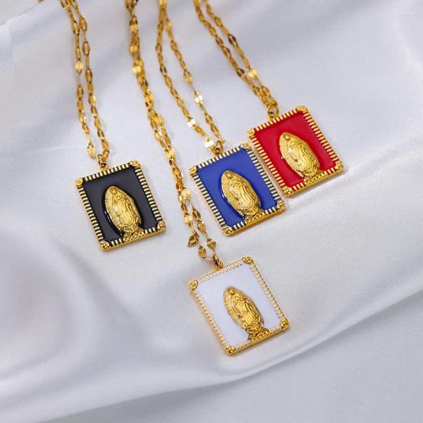 Collares colgantes Diosa de acero inoxidable chapada en oro para mujeres Collar de gargantilla de cadena rectangular colorida Joyería de moda