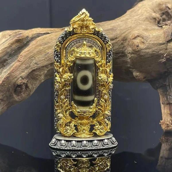 Colliers pendentifs Collier tibétain à deux yeux plaqué or avec accessoires pour hommes et femmes incrustés