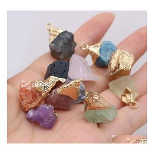 Pendentif Colliers Plaqué Or Chakra Druzy Quartz Irregar Reiki Guérison Cristal Charmes Pour Collier Fabrication de Bijoux Drop Delivery Pen Dh14Y