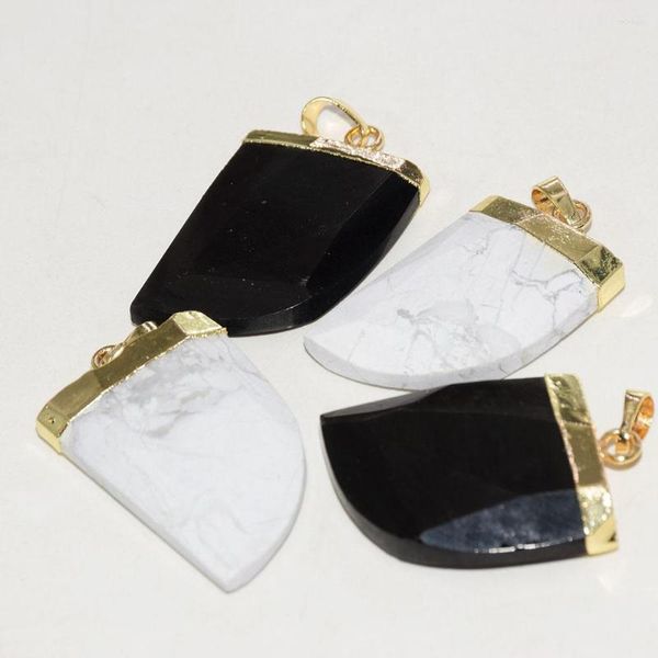 Pendentif Colliers Placage Or Naturel Noir Obsidienne Blanche Howlite Pierre Corne Pour La Fabrication De Bijoux 2023 Femmes Lune Grand Gros Point Gem 5pc