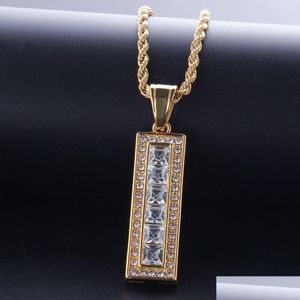 Pendentif Colliers Gold Rec Stick Collier Hip Hop Bling Fl Diamant Carré Charme Twist Chaîne Strass Bijoux Cadeaux Pour Hommes Et Wom Dhgrh