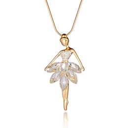 Pendentif Colliers Or Danseuse Romanique Pour Femmes Blanc Noir Cristal Ballet Danse Fille Collier Fée Bijoux Accessoires GiftPendant