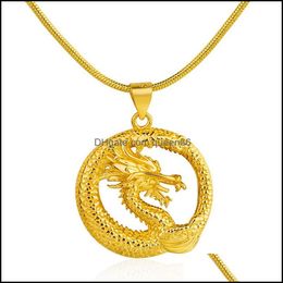 Pendentif Colliers Or Rond Dragon Collier Pour Hommes Flying Chians Drop Delivery Bijoux Pendentifs Dhjst