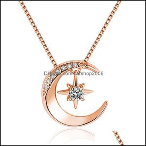 Pendentif Colliers Gold Sier Fashion Light of Stars et Moon Charm Collier Délicat Clavicule Strass Chaîne pour Femmes C Carshop2006 Dhtvp