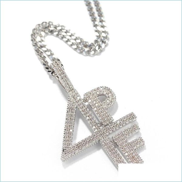 Colliers pendentifs plaqué or 4Pf collier pendentif glacé laboratoire diamant lettre numéro Dj rappeur bijoux Street Style Ch VIPjewel Dhcrd
