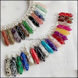 Collares pendientes Gold Sier Wire Wrap Chakra Stone Point Pendum Colgante Healing Rose Crystal Reiki Charms para collar D Dhseller2010 Dh2Cw