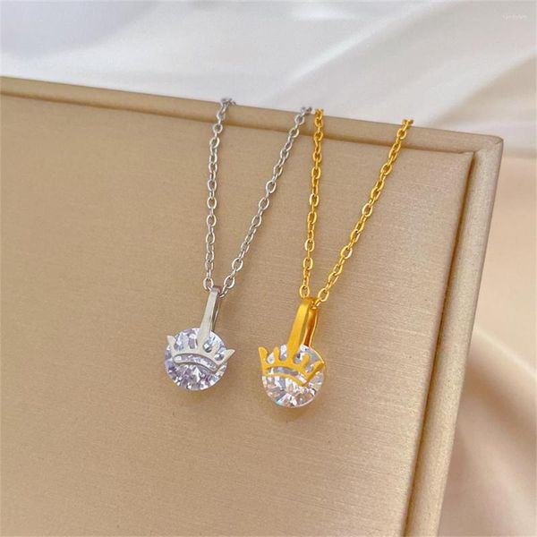 Pendentif Colliers Or Argent Couleur Couronne Throbbing Zircon Collier Femmes 2023 Mariage Royal Style Clean Stone Lady Party Bijoux Cadeau