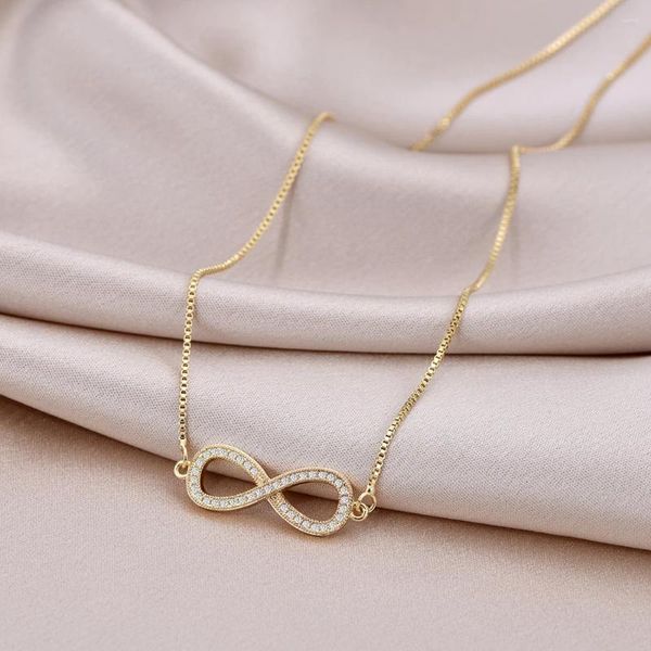 Collares colgantes Color oro plata infinito para mujer CZ Lucky 8 gargantilla caja collar de cadena regalo joyería de tendencia para mujer 2023