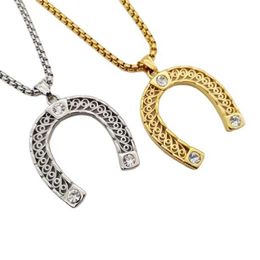 Collares pendientes Color oro / plata Acero inoxidable cz piedras colgante de herradura collar en forma de U encanto herradura collar joyería moda única G230206
