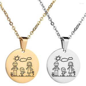 Colliers pendants Gold Silver Couleur en acier inoxydable Collier de famille Round maman papa fils Père Père pour enfants fille fille cadeau cadeau