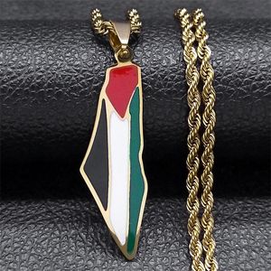 Hanger Kettingen Goud Zilver Palestina En Israël Kaart Nationale Vlag Ketting Voor Vrouwen Mannen Roestvrij Stell Sieraden Geschenken