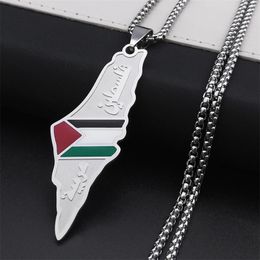 Collares colgantes Oro Plata Palestina Mapa Bandera Nacional Collar para Mujeres Hombres Joyería de Acero Inoxidable Regalos