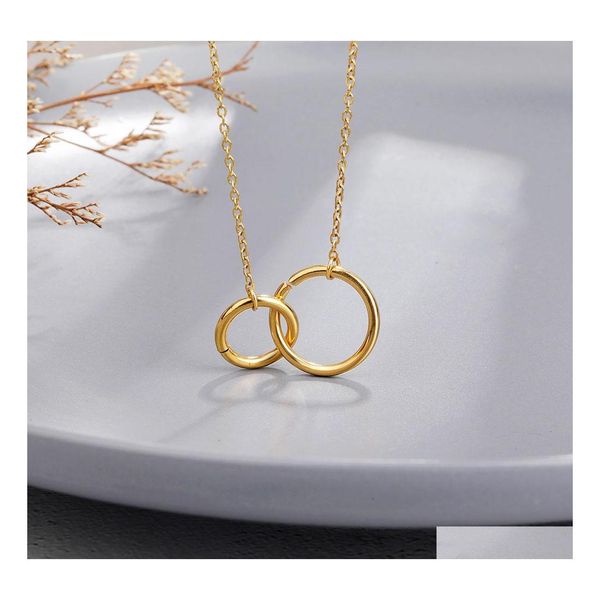 Colliers de pendentif collier en acier inoxydable or Simple Design Infinity Double Circle pour femmes Soeurs Bijoux Drop Livraison Pendants Otipn