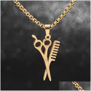 Colliers de pendentif ciseaux de coupe de cheveux or avec cha￮nes en acier inoxydable Boucberie 1