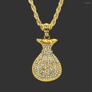 Hanger kettingen gouden kleur dollar geldtas ijs uit touwketen rapper hiphop sieraden ketting voor mannen cadeau drop