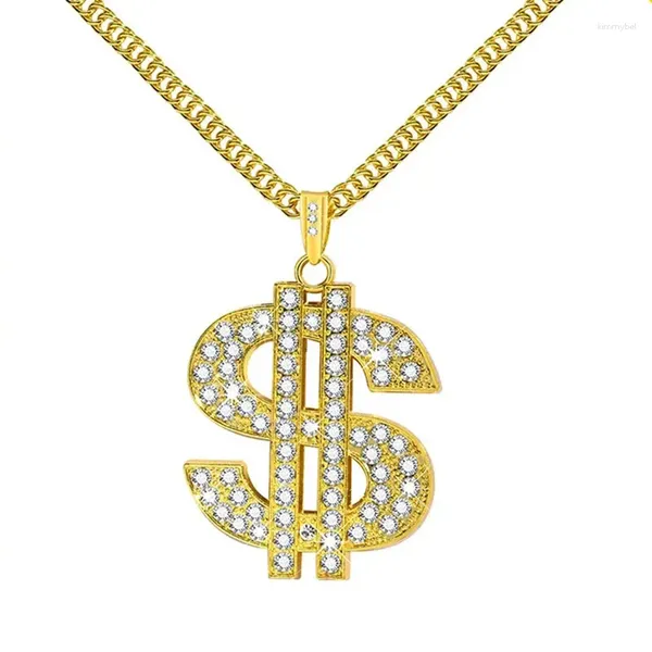 Colliers pendentifs Signe du dollar de couleur dorée pour les hommes avec une chaîne cubaine Hip Hop Money Collar Party Bijoux