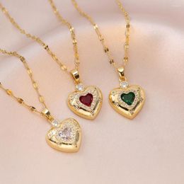 Pendentif Colliers Collier de coeur d'or avec pierre de cristal 316L en acier inoxydable polonais amour Y2K Vintage bijoux cadeau