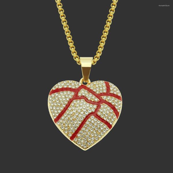 Collares colgantes Corazón de oro con diamantes de imitación Collar de hilo rojo Día de San Valentín Presente Cadena Gargantilla Regalos Joyería Hip Hop