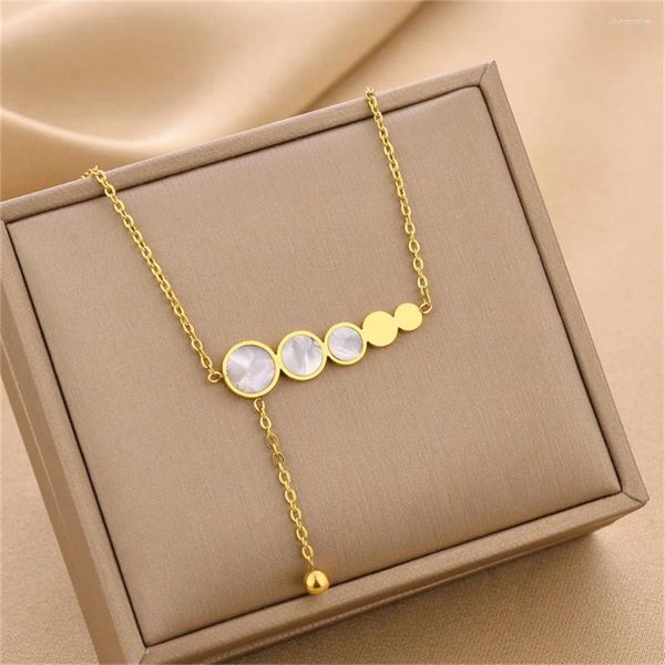 Pendentif Colliers Collier de perles d'or pour femmes haut de gamme en acier inoxydable bijoux en titane accessoires en métal de luxe cadeaux