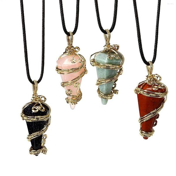 Pendentif Colliers Or Pendule Collier Creative Artisanat Vignes Enroulement Hexagonal Cône Accessoires Femmes Hommes Bijoux 2023