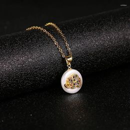 Pendentif Colliers Golden Coquille en acier inoxydable coloré Zircon bébé éléphant collier pour femme charme belle fille bijoux