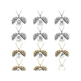 Hanger kettingen Goed ontwerp 12 Zodias Zonnebloem ketting Roestvrij stalen cirkelkaart Speciale vorm Goud Sliver Kleur Fashion Twee Dhlhe