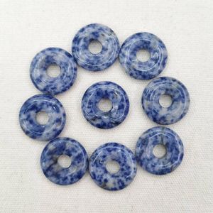 Colliers pendants de bonne qualité Sodalite de sodalite 25 mm Circle Donut Charmes perles pour les bijoux faisant en gros 12pcs / lot