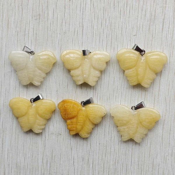 Pendentifs colliers bonne qualité naturel jaune Jade sculpté papillon pendentifs pour bijoux accessoires faisant 6 pcs/lot en gros