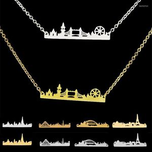 Pendentif Colliers Magnifique conte ami cadeau en acier inoxydable Londres Paris Sydney paysage urbain pendentifs longue chaîne pour femmes collier ras du cou