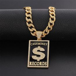 Collares colgantes Signo de dólar gótico Registros de dinero en efectivo Collar helado Cadena cubana Hip Hop Jewlery Street Rapper Novio RegaloPe276d