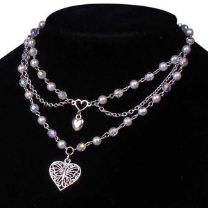 Colliers pendants Goth Pearls Butterfly Heart Fairycore Choker Collier Pixie Fairycore Cottagecore Rosary Collier Coquette GRUNGE Y2K JEWLERY Z0417