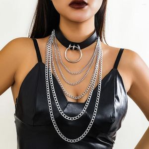 Pendentif Colliers Goth Punk PU En Cuir Gland Chunky Chaîne Collier Femmes Collier Hiphop Vintage Rond Ras Du Cou Grunge Bijoux Steampunk Hommes