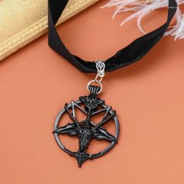 Collares colgantes gótico color negro cráneo cabeza de oveja collar para mujeres hombres vintage goth redondo pentagrama colgante gargantilla hip hop fiesta