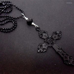 Pendentif Colliers Gothique Noir Croix Boule Chaîne Collier Sorcière Alternative Goth Punk Déclaration Magnifique Bijoux Femmes Cadeau