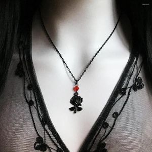 Pendentif Colliers Gothique Noir Rose Charme Collier Pour Femmes Filles Mode Pagan Sorcière Bijoux Accessoires Cadeau Cristal Perle Fleur