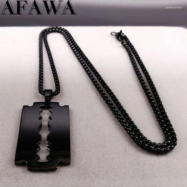 Collares colgantes de la cuchilla gótica Razor Men negro Cabello de la cadena de acero inoxidable Joya estética Joya Collier Homme N423S01