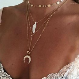 Hanger Kettingen Gothic Coin Choker Veer Maan Gelaagde Ketting Voor Vrouwen Goud Kleur Collier Femme Bohemian Sieraden