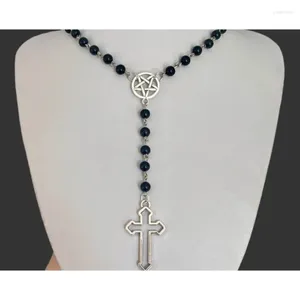 Collares colgantes Collar hueco gótico Rosario católico Joyería religiosa Crucifijo hecho a mano con cuentas