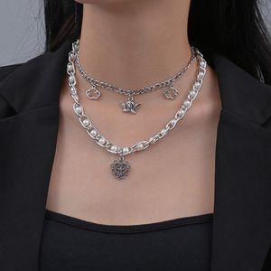 Pendentif Colliers Gothique Imitation Perle Coeur Croix En Acier Inoxydable Double Chaîne De Mode Femmes Bijoux