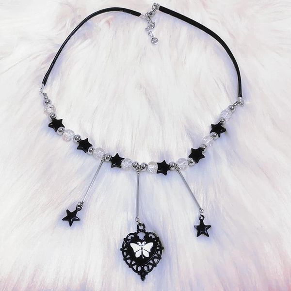 Collares colgantes Joyería gótica Estrella Cuentas Empalmado Corazón Mariposa Punk Grunge Accesorios Collar de moda coreana Mujeres