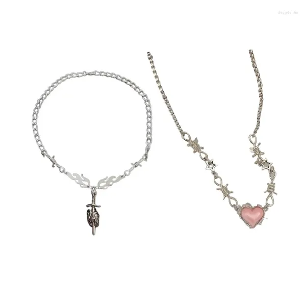 Pendentif Colliers Gothique Amour Percé Coeur Collier Punk Bijoux Accessoire