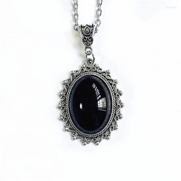 Pendentif Colliers Gothique Ovale Noir Relief Collier Pour Femmes Hommes Vintage Goth Style Sorcière Bijoux Cadeau Accessoires En Gros