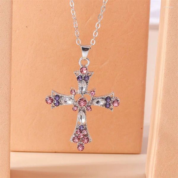 Pendentif Colliers Gothique Rose Croix Collier Violet Zircon Punk Grunge Coeur Pour Femmes Bijoux Accessoires