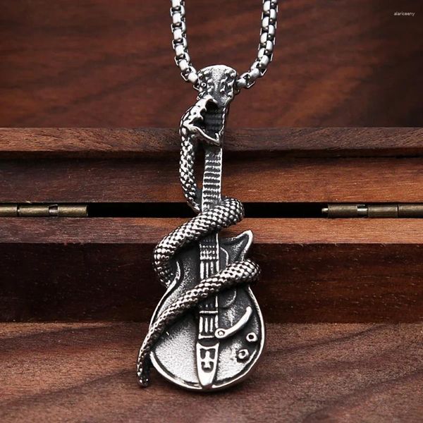 Collares colgantes gótico retro guitarra serpiente collar para hombres mujeres 316l acero inoxidable punk hip hop joyería de moda regalo