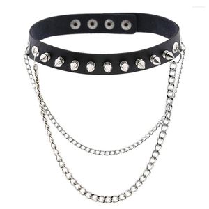 Collares colgantes gótico Color plata cadenas gargantilla Collar Harajuku Punk mujeres niñas cuero negro Emo Kawaii bruja joyería disfraz