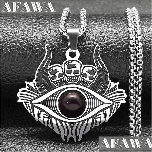 Colliers pendants Collier de chaîne pour les yeux Demon Skl Satan pour hommes Couleur rouge en acier inoxydable