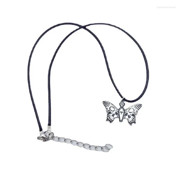 Pendentif Colliers Gothique Crâne Collier Cire Noire Corde Hip Hop Cou Chaîne Bijoux De Mode Clavicule Dropship