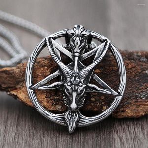 Pendentif Colliers Crâne Gothique Satan Collier Rétro En Acier Inoxydable Inversé Étoile À Cinq Branches Tête De Chèvre Hommes Punk Bijoux Cadeau